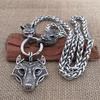 Nordic Viking Thor Hammer Pendant Wolf Head Necklace Domineering Necklace Men's Norwegian Jewelry