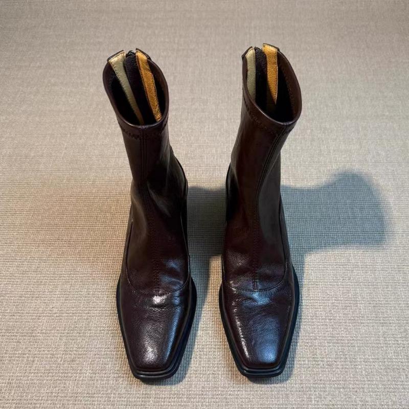 Square Toe Women Ankle Boots Wedges Leather Shoes Fad Mid Heels Chelsea Winter 2025 Trend Goth Office Shoes Retro Botas Mujer