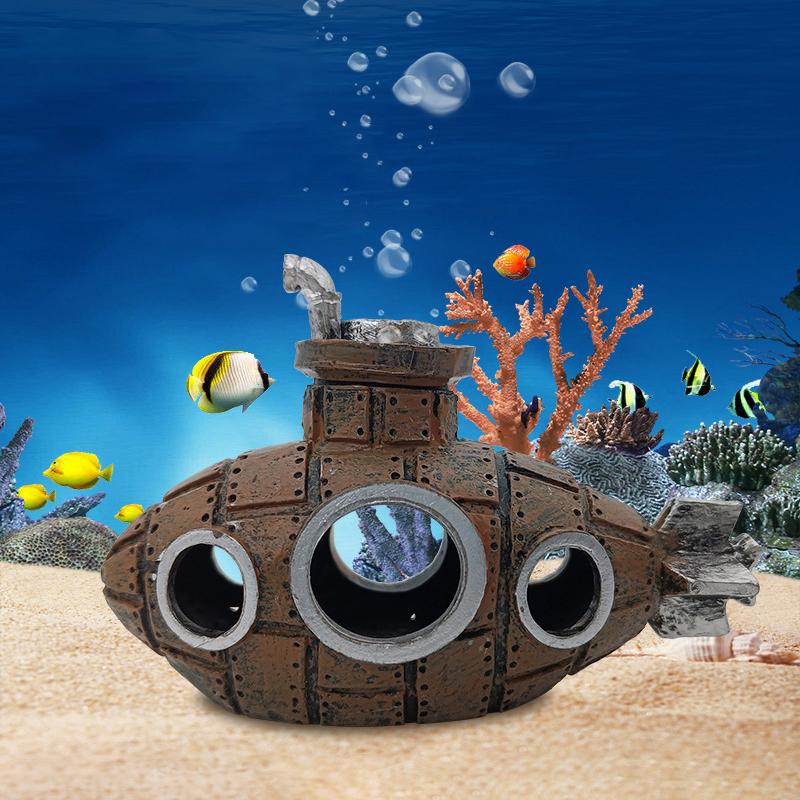 Декорация для ландшафтного дизайна аквариума, украшения в виде подводной лодки, украшение для аквариума, полимерные украшения, пещера для размножения, укрытие для рыб и креветок