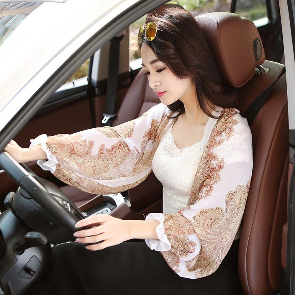 Anti-UV Summer Outdoor Riding Women Floral Fashion Chiffon Arm Sleeve Shawl Sun Sleeve