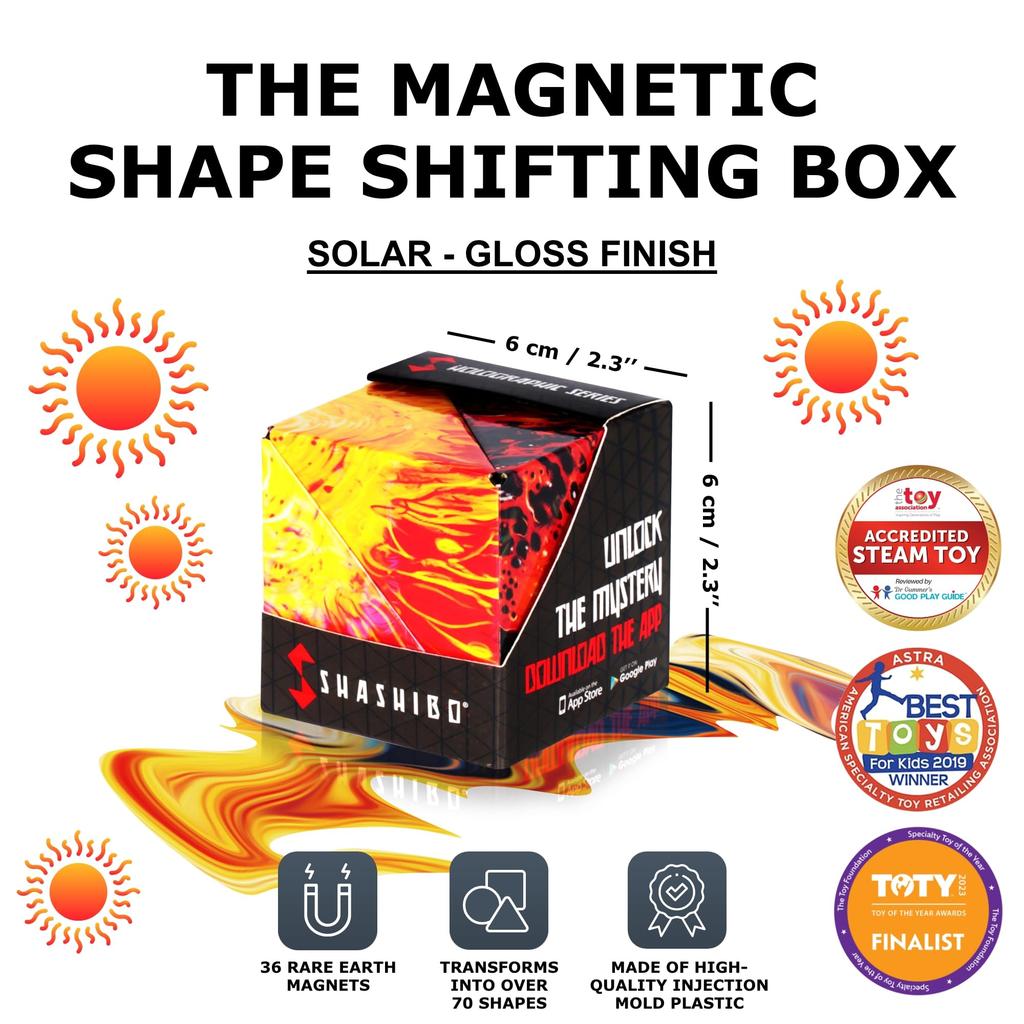 Запатентованный кубик-фигурка SHASHIBO Shape Shift Box с 36 редкоземельными магнитами, трансформирующийся в более чем 70 форм (Голограмма Солнечная)