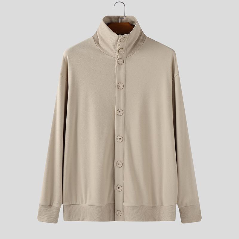 INCERUN Oversized Men High Neck Long Sleeve Buttons Casual Cardigans Tops