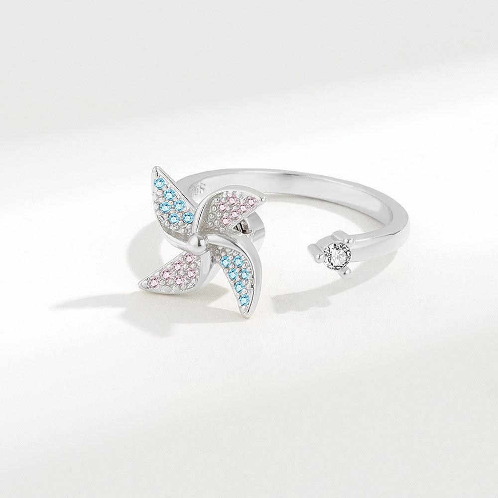 Niche Design Spinning Windmill Ring For Women Adjustable Open Band Rotatable Finger Ring Fashion Jewelry Gift
