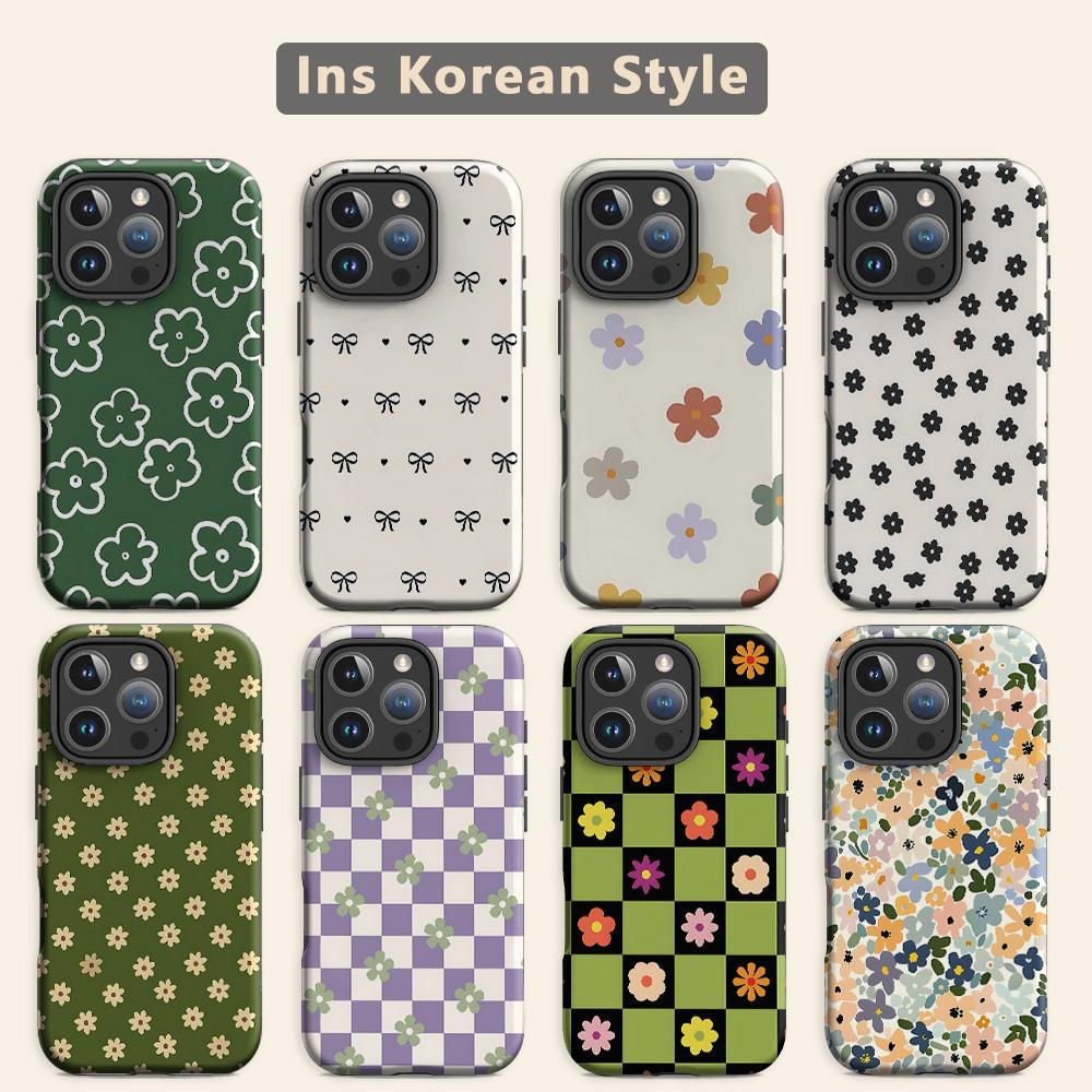 Clmj Цветный цветочный чехол для телефона для iPhone 17 16e 16 15 14 13 12 11 X XS XR 7 8 Air Pro Max Plus Роскошная двухслойная задняя крышка