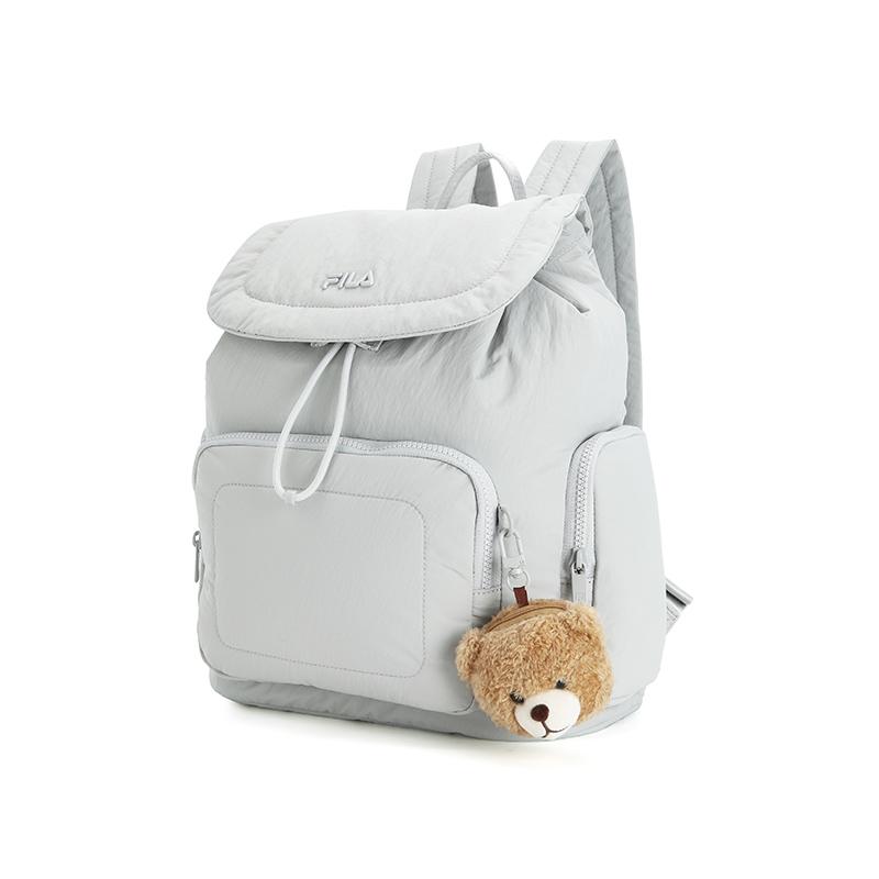 FILA Original Fashion Simple Cute Versatile Multi-Pocket Design Fabric Backpack Women backpack Silver F13W549166FSV