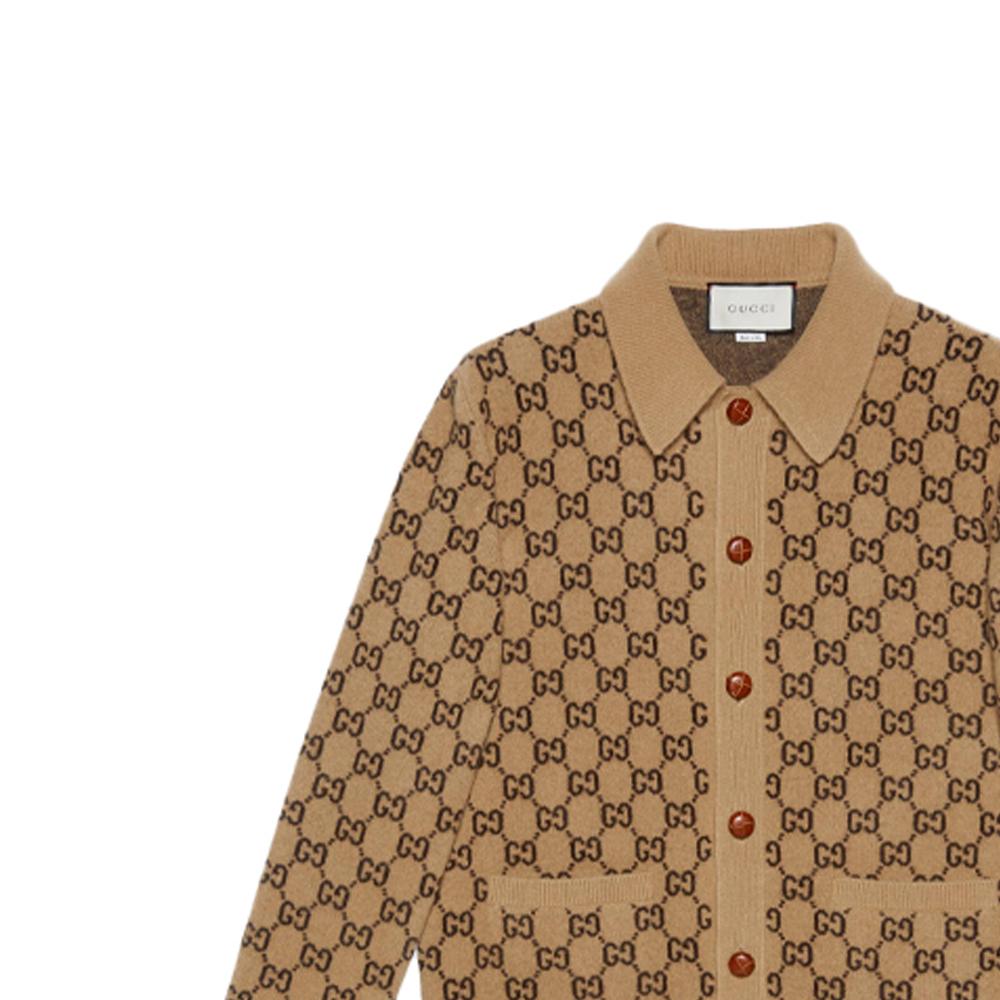 GUCCI Cashmere Sweaters Men's Camel Pointed Collar Moderate 645234-XKA4R-2667
