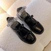Версия из коровьей кожи~ Туфли-лодочки в британском стиле с бантом, женские лоферы на платформе, кожаные черные туфли на низком каблуке, осень
