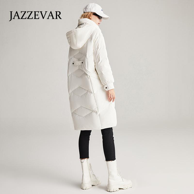 JAZZEVAR Женская шапка с воротником-стойкой, съемный пуховик, зимняя утолщенная свободная куртка средней длины и длины