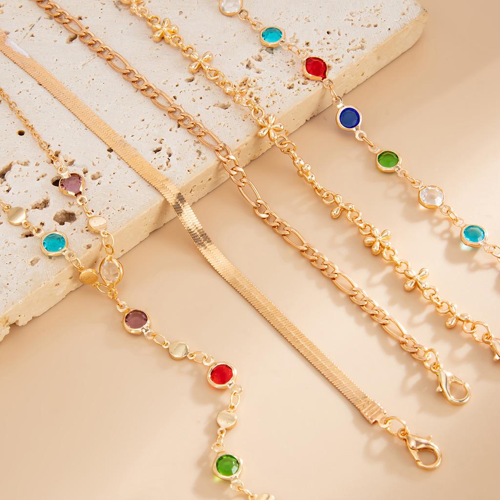 Ingemark 5Pcs/Set Elegant Colorful Zircon Bracelet for Women Fashion Exquisite Finger Ring Connect Bangle Party Jewelry Gifts