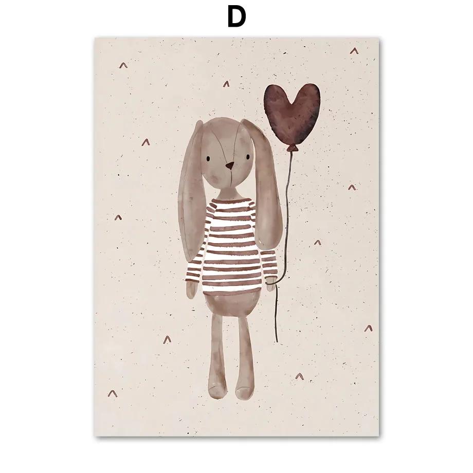 1 шт. кролики настенная живопись на холсте интерьерные картины детская спальня домашний декор медведи воздушные шары милые животные гостиная без рамки