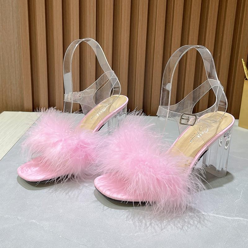 Женская обувь, пикантные однотонные модные сандалии на высоком прозрачном каблуке с кристаллами на плоской подошве, серия Fairy B88, каблук 9 см LFD