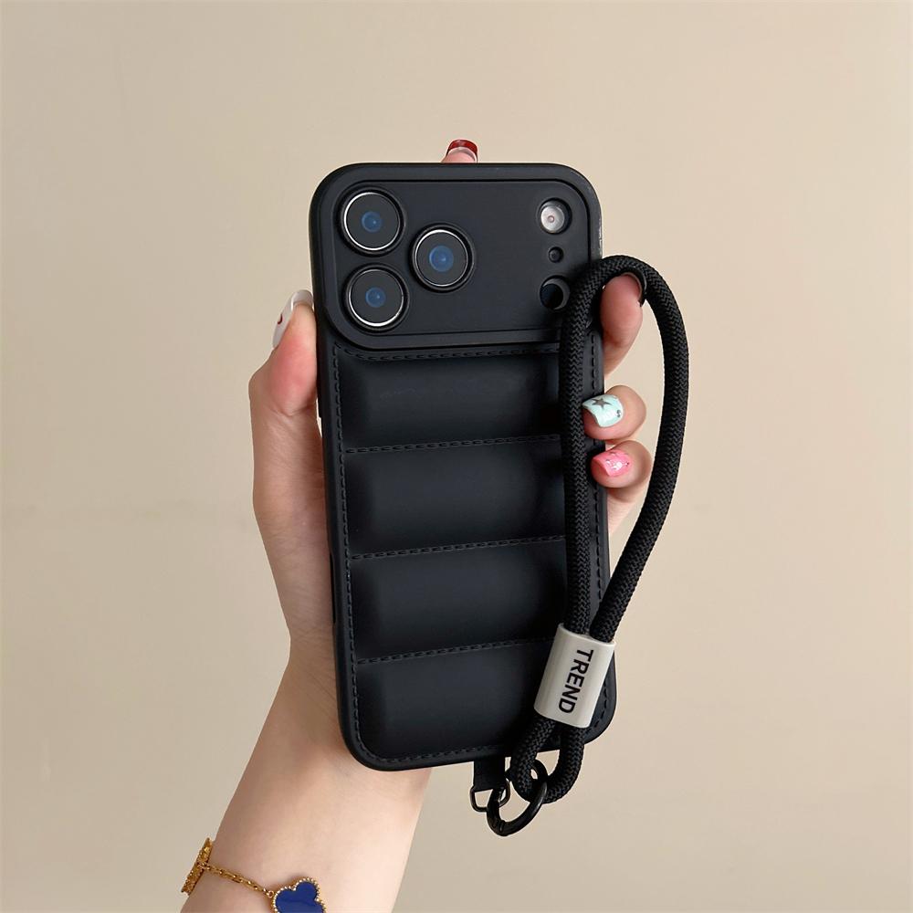 Мягкий пуховик Силиконовый чехол для iPhone 17 16 15 14 13 12 11 Pro Max Plus Air Противоударный Защита камеры Ремешок на запястье Чехол