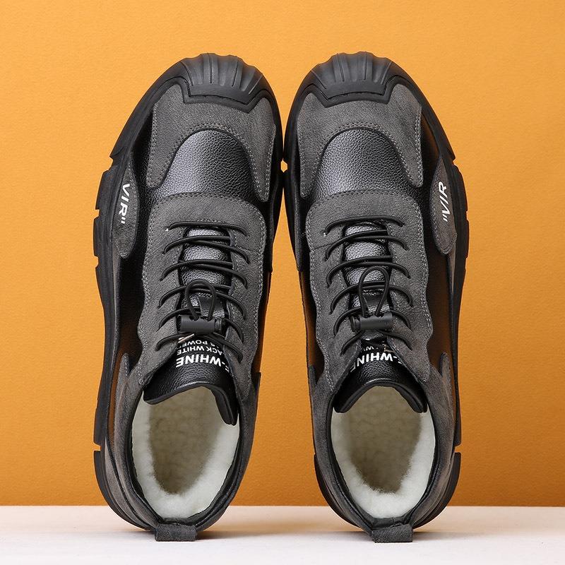 Хлопковые туфли мужские зимние кожаные шерстяные нескользящие и теплые высокие уличные повседневные i туфли хлопковые ботинки на толстой подошве и толстой подошве