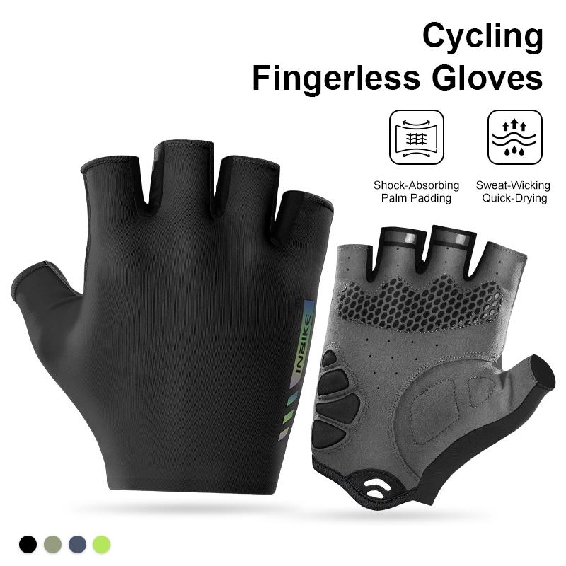 INBIKE New Cycling Gloves Reflective Strips Breathable Mesh MTB Road Biking Gloves Padded Palm for Bike Riding Shock Absorption