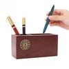 Graduation Gift Wooden Pen Holder Chinese Style Hand Carved Desk Organizer Natural Wood Stationery Storage for Students/Teachers