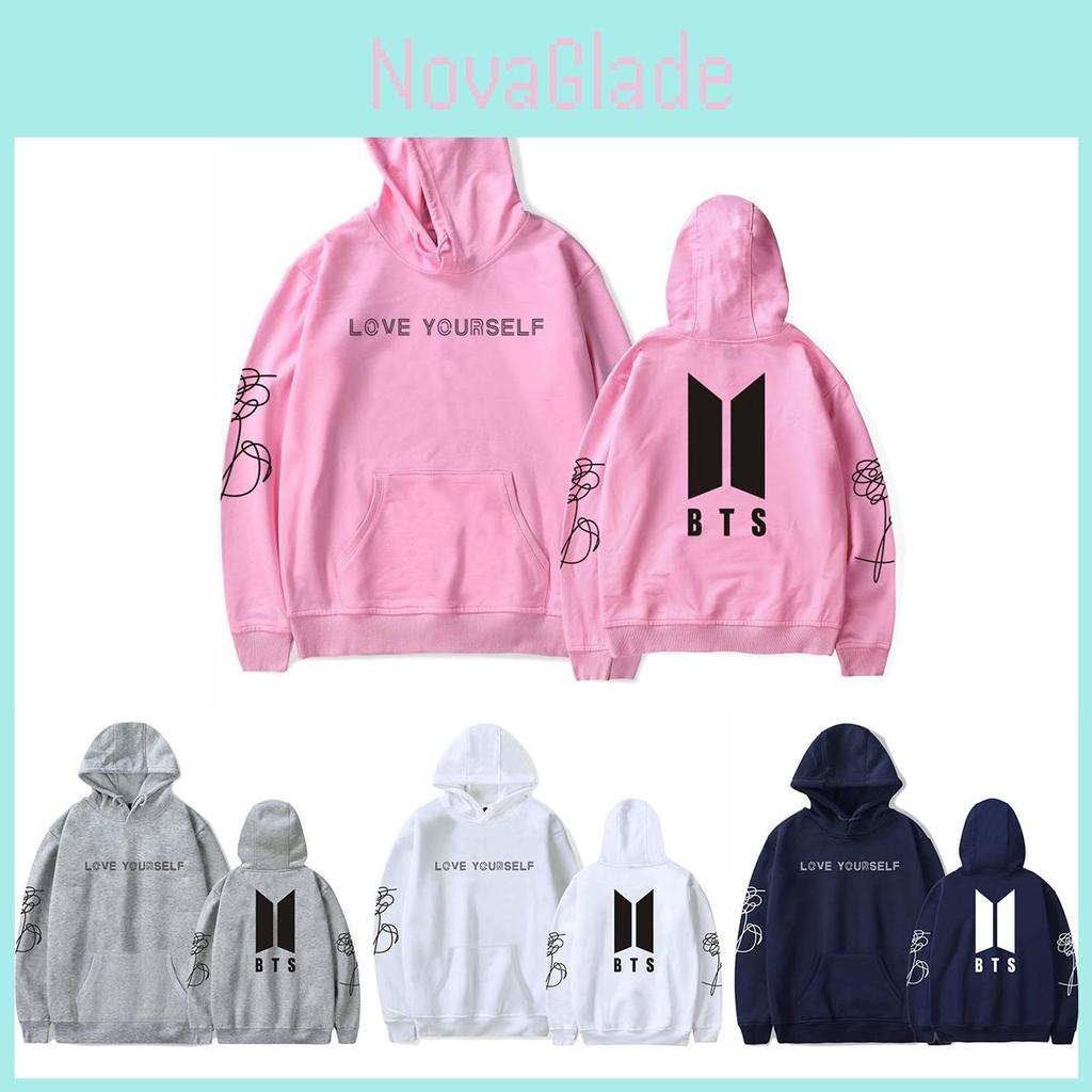 Толстовка с принтом BTS на флисовой подкладке для молодежной повседневной носки