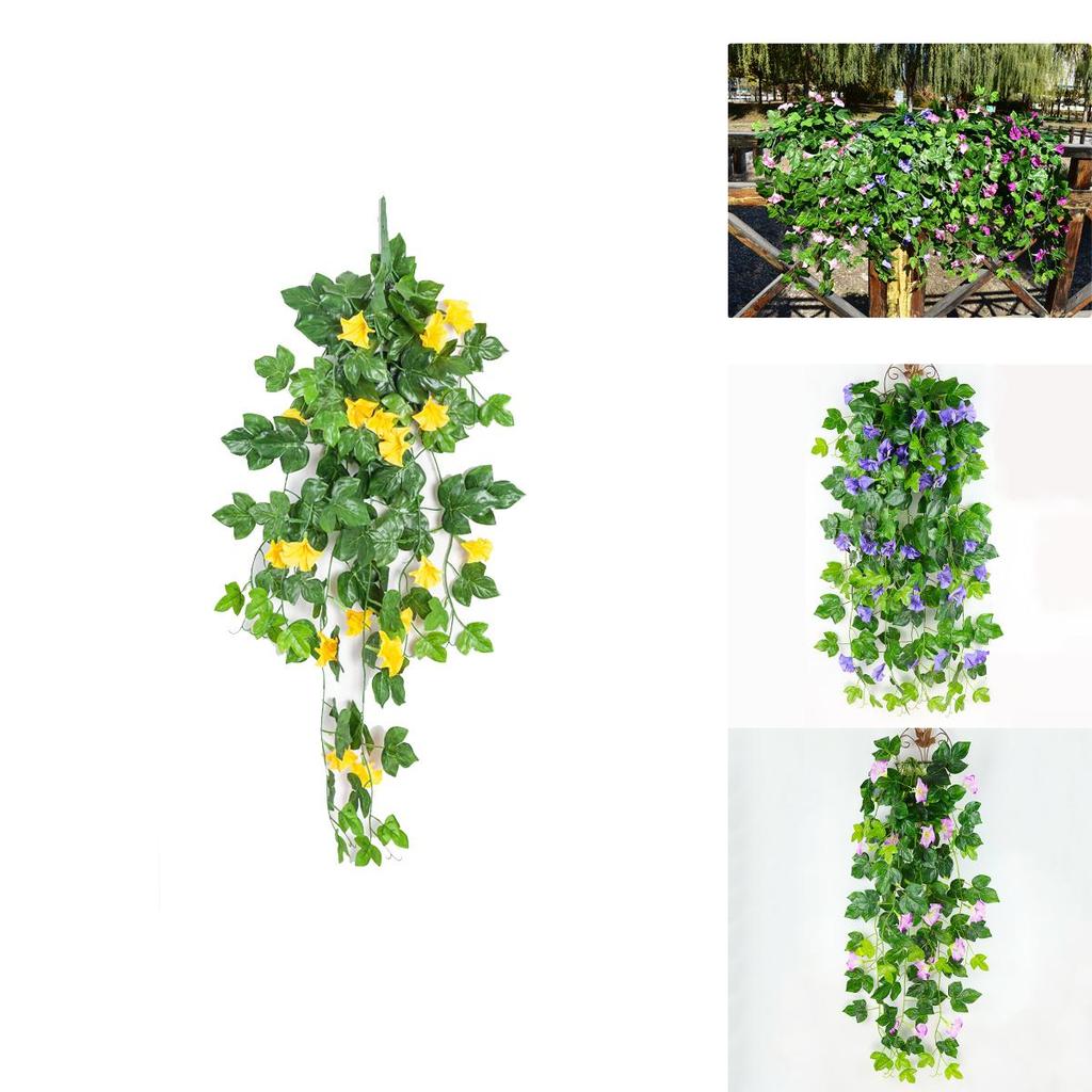 Lifelike Hanging Basket Artificial Flower Morning Glory Vine For Stunning Home Wall Decor