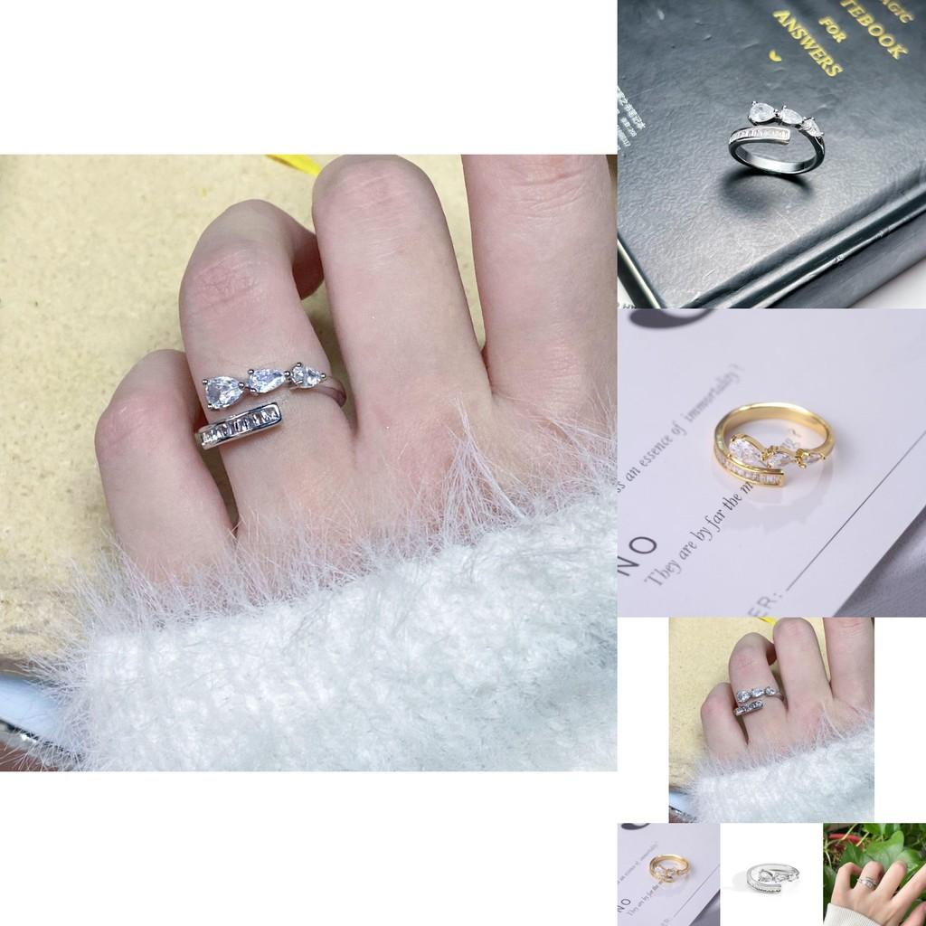 Elegant Open Ring For Women Featuring Adjustable Water Drop Design And Sparkling Zircon Stones