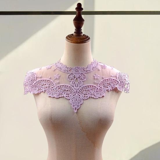 Lace Embroidered Fake Collar Hollow See-through Lace Flower Pattern False Collar Lace Embellished Clothing Accessory