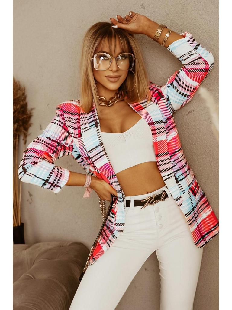 Блейзер цвета розовой розы в клетку с отложным воротником - Коллекция Осень/Зима 2022