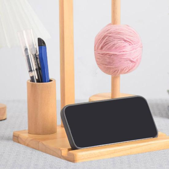 Wooden Yarn Holder with Phone Holder Rotating Pendulum Yarn Ball Dispenser Stand Bamboo Beech Wood Yarn Spool Rack for Knitting Lovers Surprise Gift