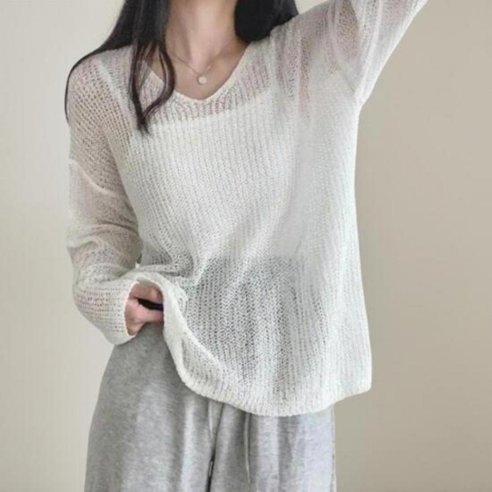 New ArriValS Open Run Women S Summer Sheer Soft V Neck Long SleeVe Knitwear