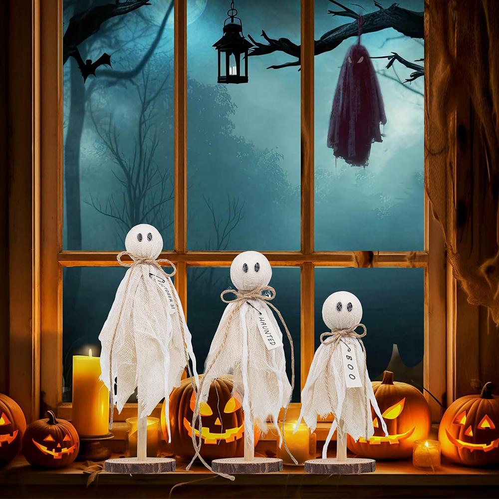 3pcs Wooden Ghost Halloween Decorations Indoor For Halloween Party Supplies