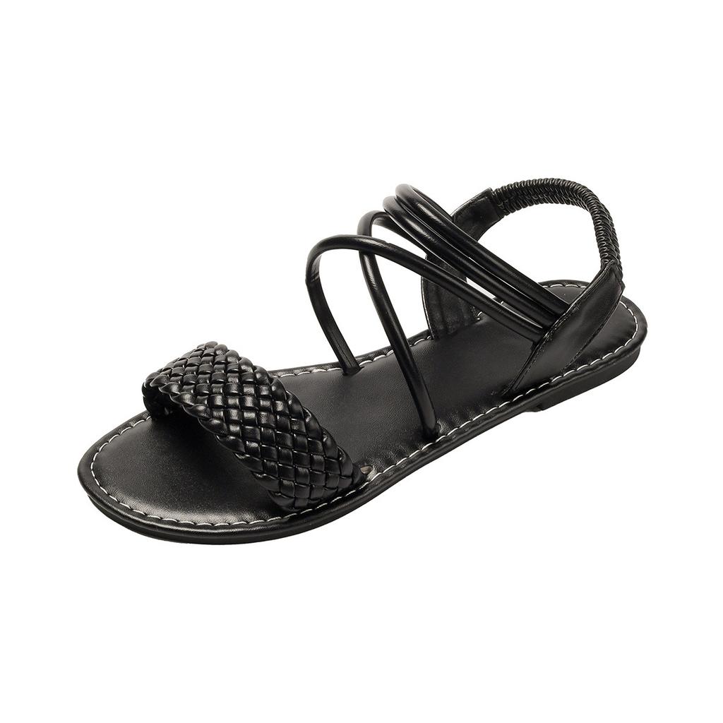 Сандалии большого размера, женская летняя одежда, плетеные сандалии на плоской подошве, модные универсальные феи, римские сандалии