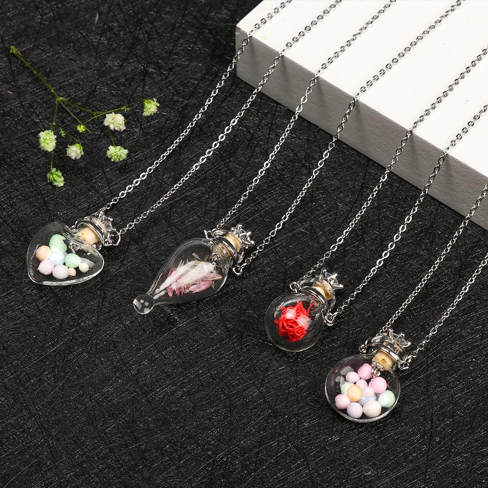 Drop Heart Steel Chain Glaze Vial Necklace Essential Oil Pendant Memorial Jewelry Perfume Jewellery