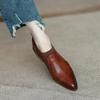 Autumn New Soft Work Shoes,Women Mid Heels,Stretch,Pointed Toe,Slip On,Brown,Khaki,British Style,35-40