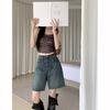 Джинсовые брюки карманы винтажные шорты с высокой талией женские широкие штанины уличная одежда джинсы пуговица молния