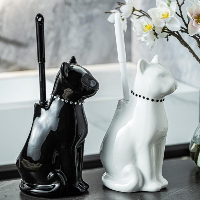 Ceramic Cats Base Toilet Bowl Brush Soft Bristles Toilet Cleaning Brush With Holder Deeply Cleaning Toilet Brush