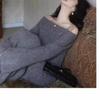 Осень и зима новый чистый желание сексуальное платье с открытыми плечами вязаное женское модное внутреннее со свитером средней длины юбка-волна