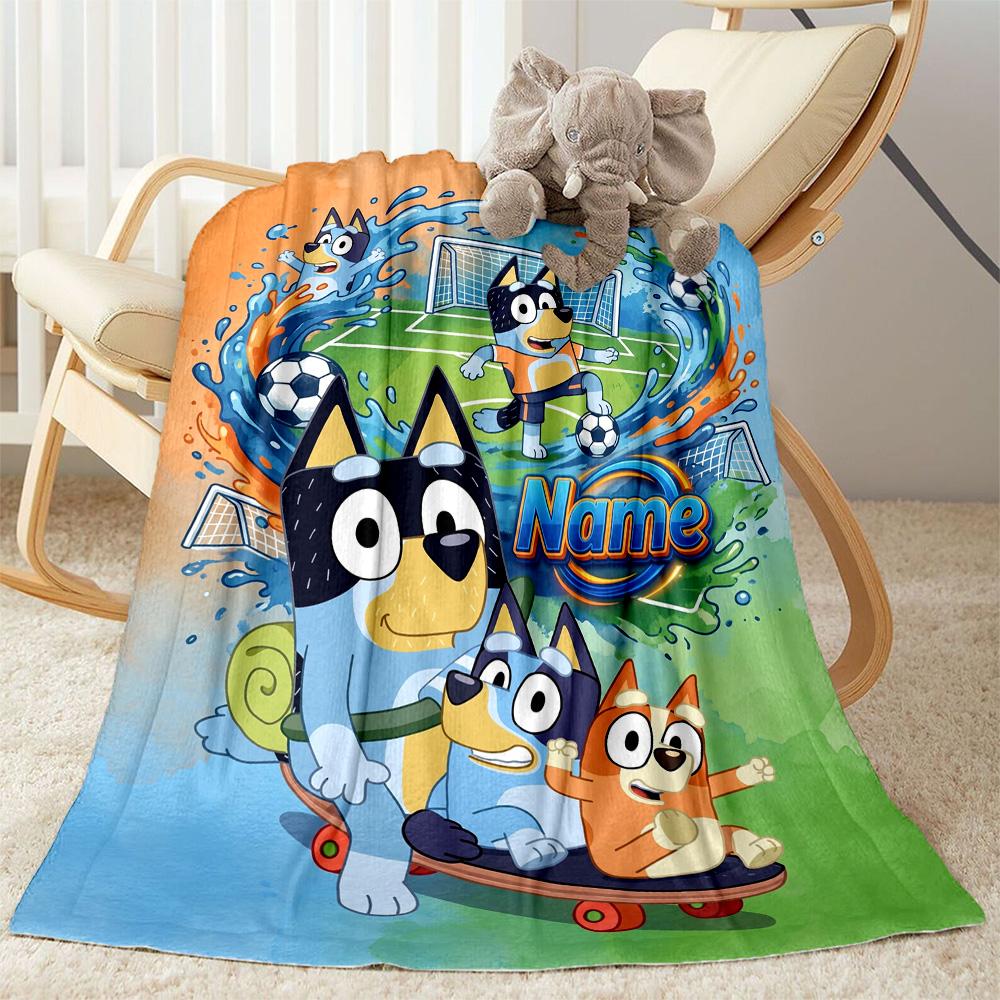 Soccer Fun Bluey Personalized Text Blanket Gift Customizable Blanket Soft Warm Cozy Suitable for Sofa Office Nap Living Room Ideal for All Seasons