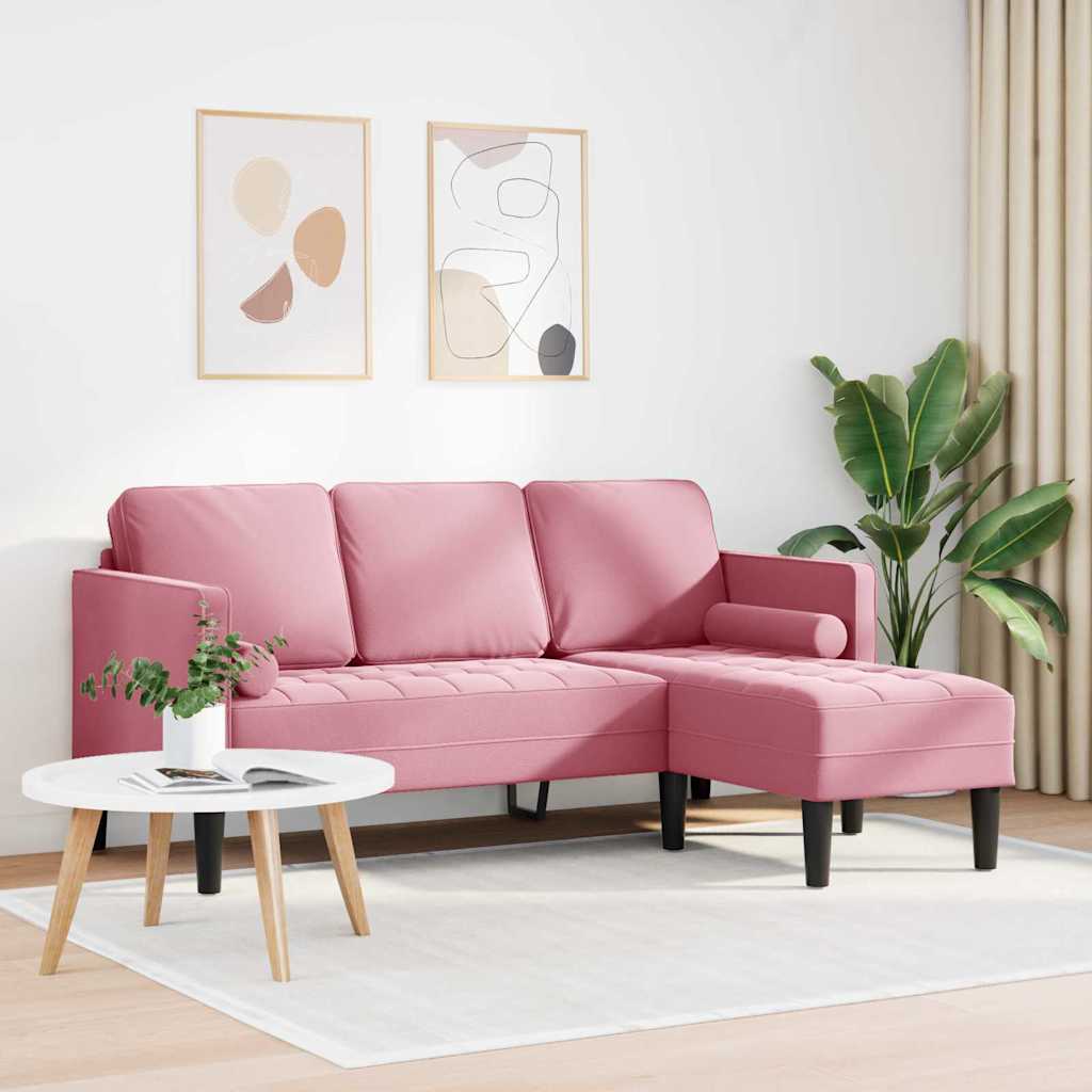 Sofa Set with Cushions Pink Polyester