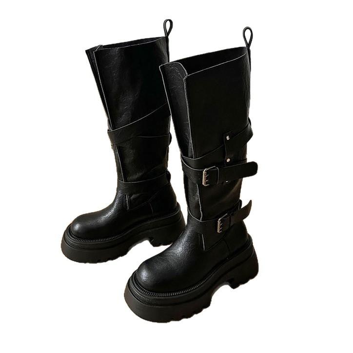 [Фанфна] Майярдовые коричневые женские сапоги с широким голенищем, на толстой подошве, увеличивающие рост, в стиле вестерн, высокие сапоги-рыцари