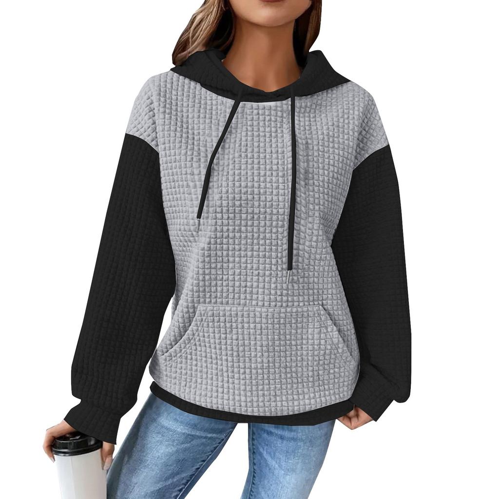 Женская модная повседневная лоскутная толстовка с капюшоном и длинными рукавами с карманами