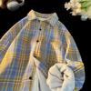 Свободная осенне-зимняя американская ретро-клетчатая рубашка-куртка большого размера с лацканами и длинными рукавами на флисе, мужская и женская.