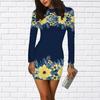 Long Sleeve Bodycon 3D Multi Colored Flowers Print Dress Women Mini Dresses Autumn Skinny Stretchy Party Vestidos