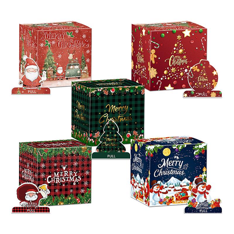 Christmas Christmas Gift Cute Gift Wrap Surprise Money Pull-Out Gift Box Party Favors DIY Xmas Atmosphere 12x12cm