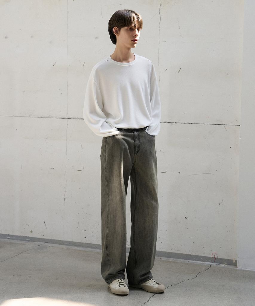 DRAW FIT Round Neck Knit T-Shirt [White]