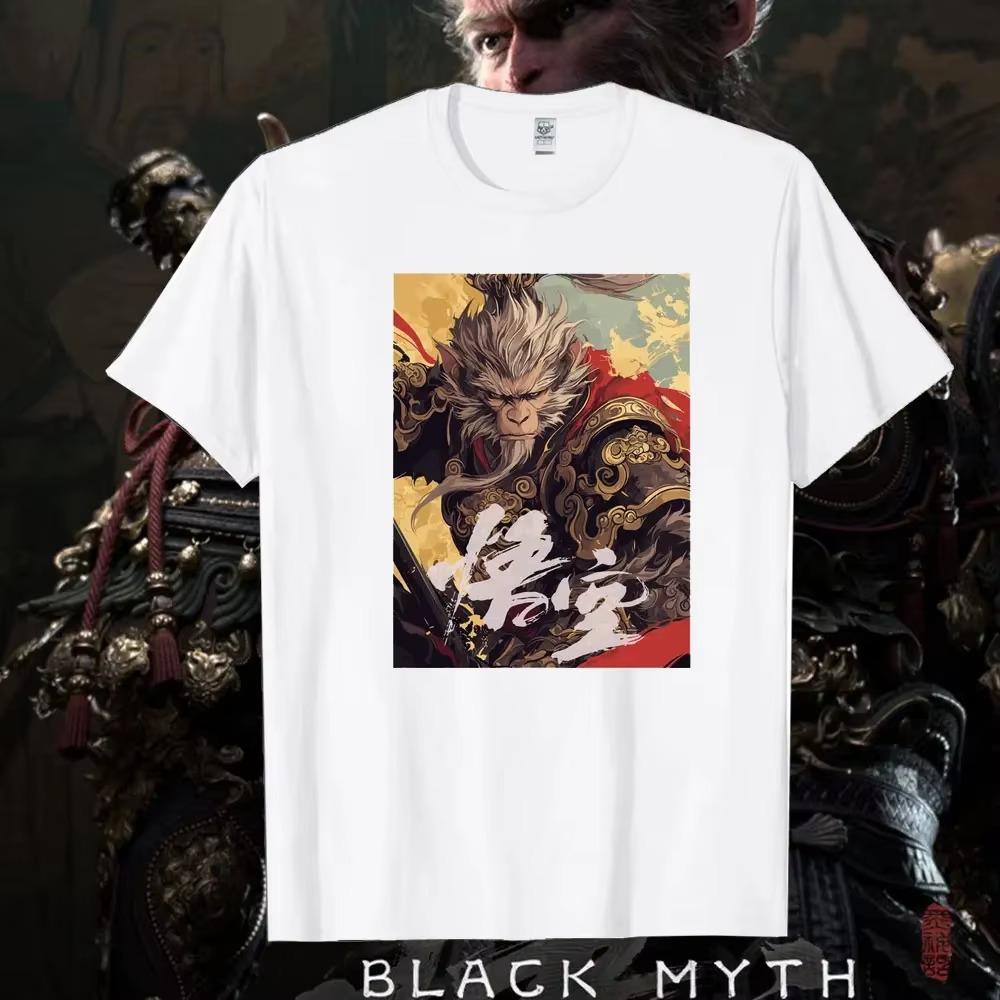 Черная футболка Myth Wukong Retro 90-х годов для мужчин Черная футболка Myth Wukong Games унисекс с коротким рукавом из хлопка на лето
