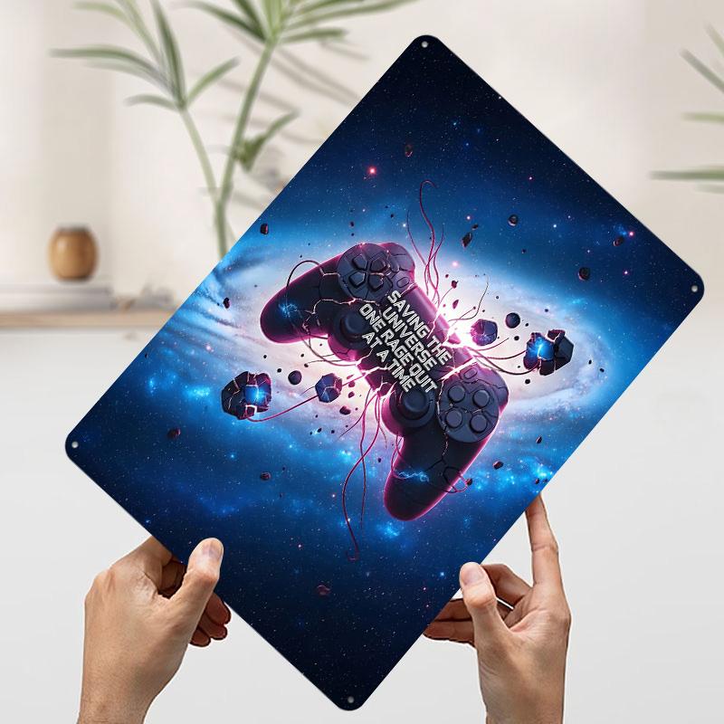 Gaming Controller in Space Metal Poster Customized Wall Art Retro Vintage Tinplate Signs for Decoration Bedroom Decorations Room