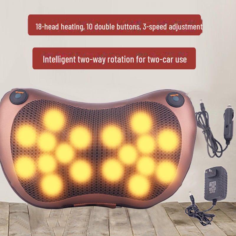 Electric Eight-Head Kneading Neck and Shoulder Massager Pillow for Home and Car