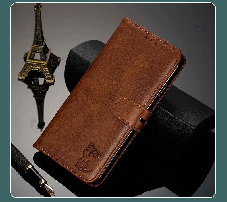 Pixel6 Google Card Wallet Phone Case Sony Flip Xperia1 Embossed Happy Cat Leather Case - Ideal for Protecting Your Phone In Style!