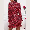 Women Summer Floral Sleeve Dress Casual Party Wear Slim Stand Collar Ruffled Edge Wrap Hip Skirt