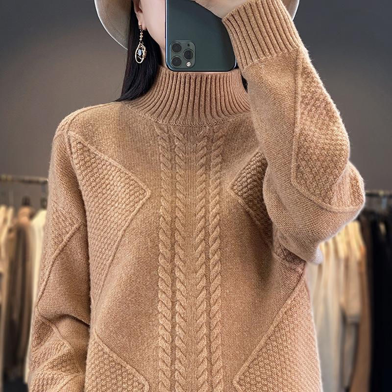 INDFS Женская мода Повседневный Осень Зима Однотонный Принт Длинный Рукав Полуводолазка Свитера