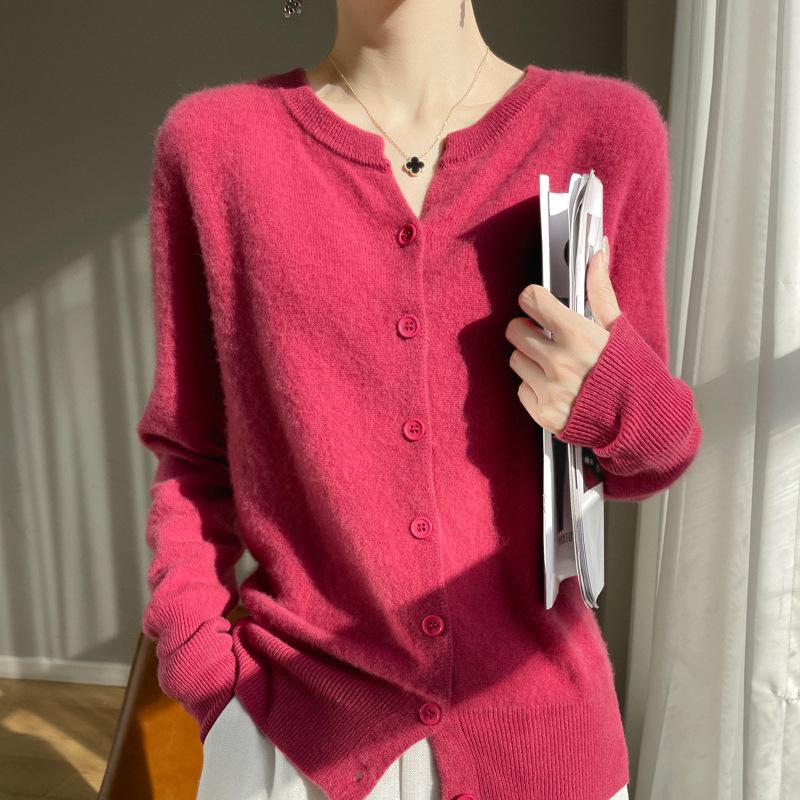 Женский кашемировый кардиган с V-образным вырезом 2024 года: Универсальный свитер с длинным рукавом на весну и осень