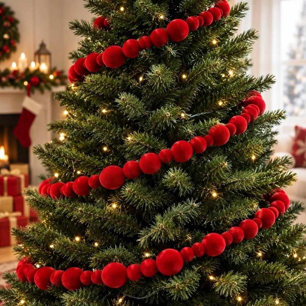 Mixed Size Flocking Christmas Ball Garland 6FT Christmas Flocking Ball Christmas Tree Decorating