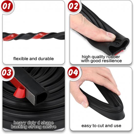 Rubber D Shape Door Seal Strip 1" RV Slide Out Seal Self Adhesive EPDM Rubber Heavy Duty Automotive Weather Stripping For Fill Gaps Apply To Car